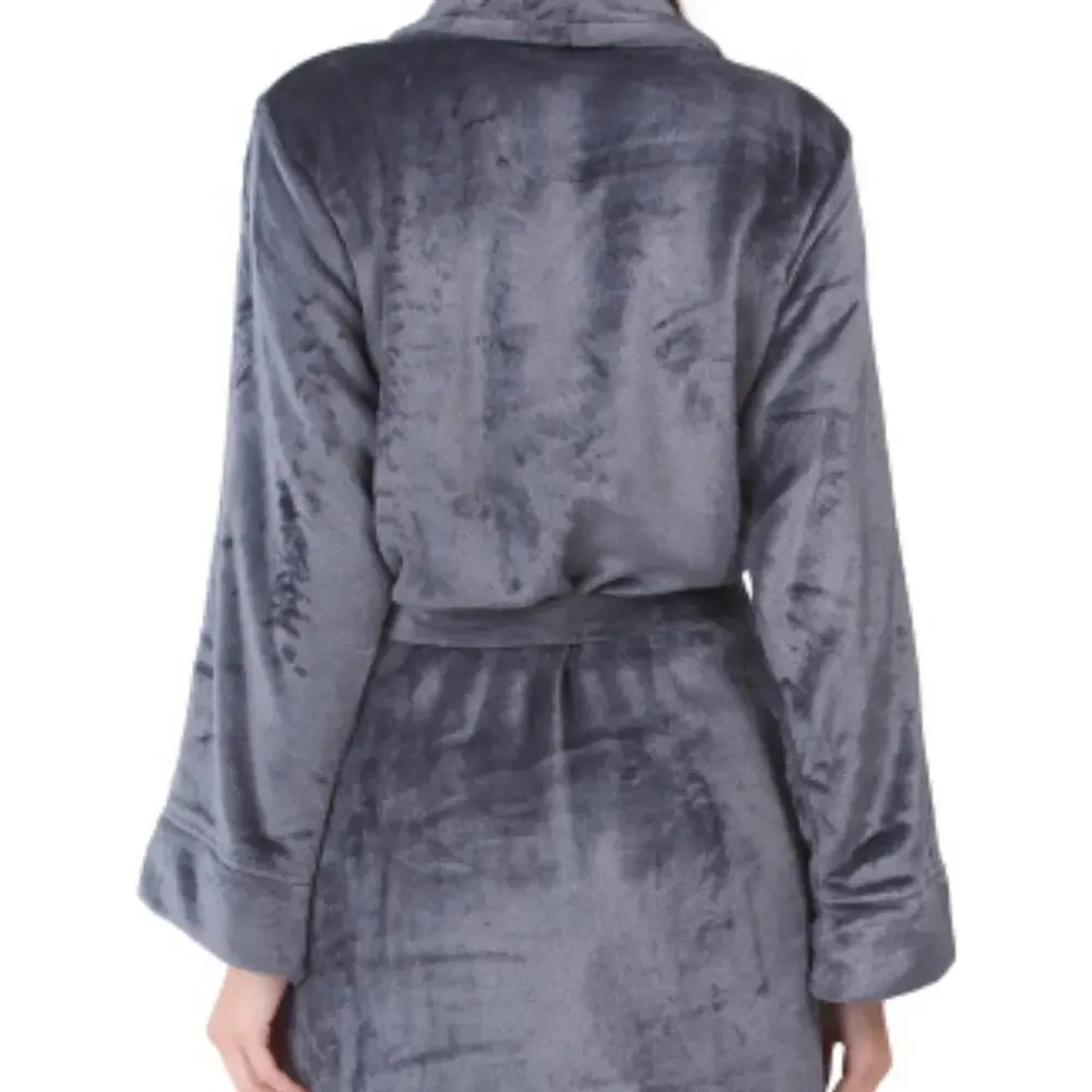 Miss Elaine Luxury Fleece Long Robe Ultra Soft Pewter Gray Size Medium - Picture 5 of 12